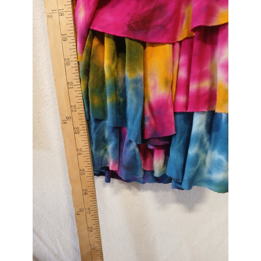 Tie dye Ruffled bell bottom rave retro whimsigoth festival pants M/L  rainbow - Picture 4 of 6